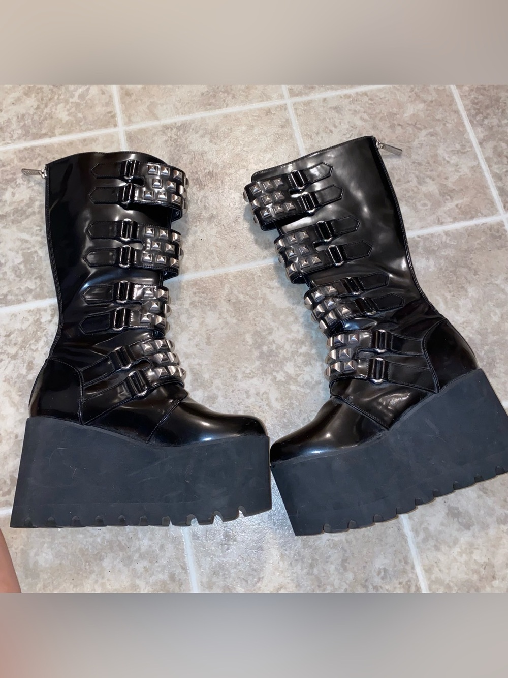 Killstar Hera Knee High Platform Boots Studded Straps Goth Punk Black Size 7